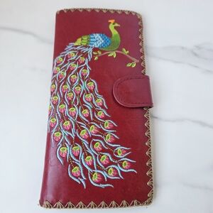 Lavishy Brand Embroidered Red Peacock Clutch
